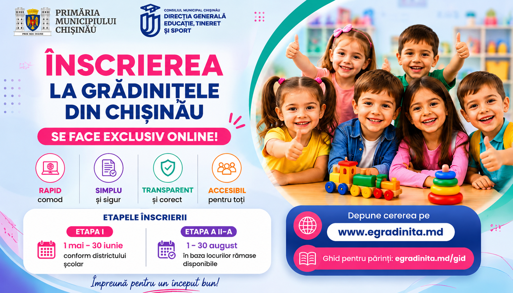 ÎNSCRIEREA LA GRĂDINIȚELE DIN CHIȘINĂU SE FACE EXCLUSIV ONLINE
