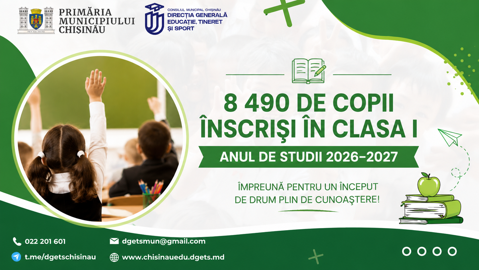 8 490 de copii au fost înmatriculați în clasa I în instituțiile publice de învățământ din municipiul Chișinău pentru anul de studii 2026–2027