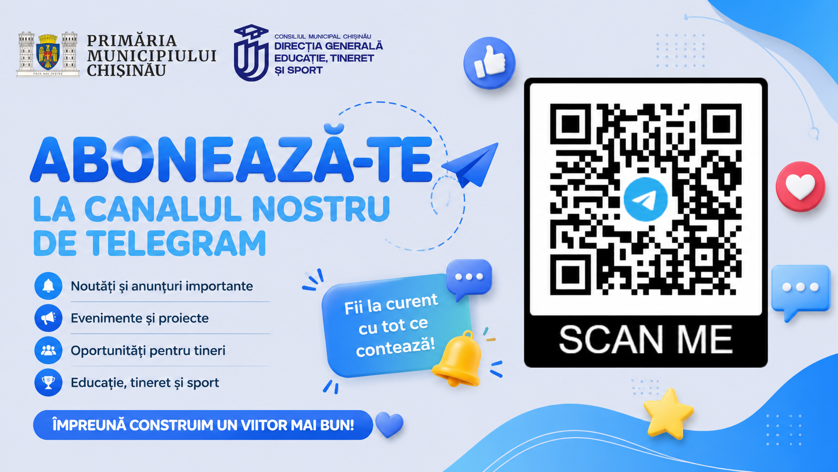 Fii mai aproape de tot ce se întâmplă în educația, tineretul și sportul din municipiul Chișinău!